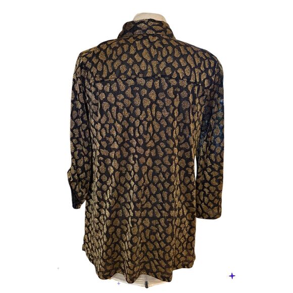 Melissa Paige Women's Long Sleeve Black and Gold Metallic Button Front Blouse L - Picture 9 of 12